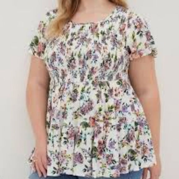 Torrid Size 1 Floral Babydoll Crinkle Gauze top - Picture 7 of 7